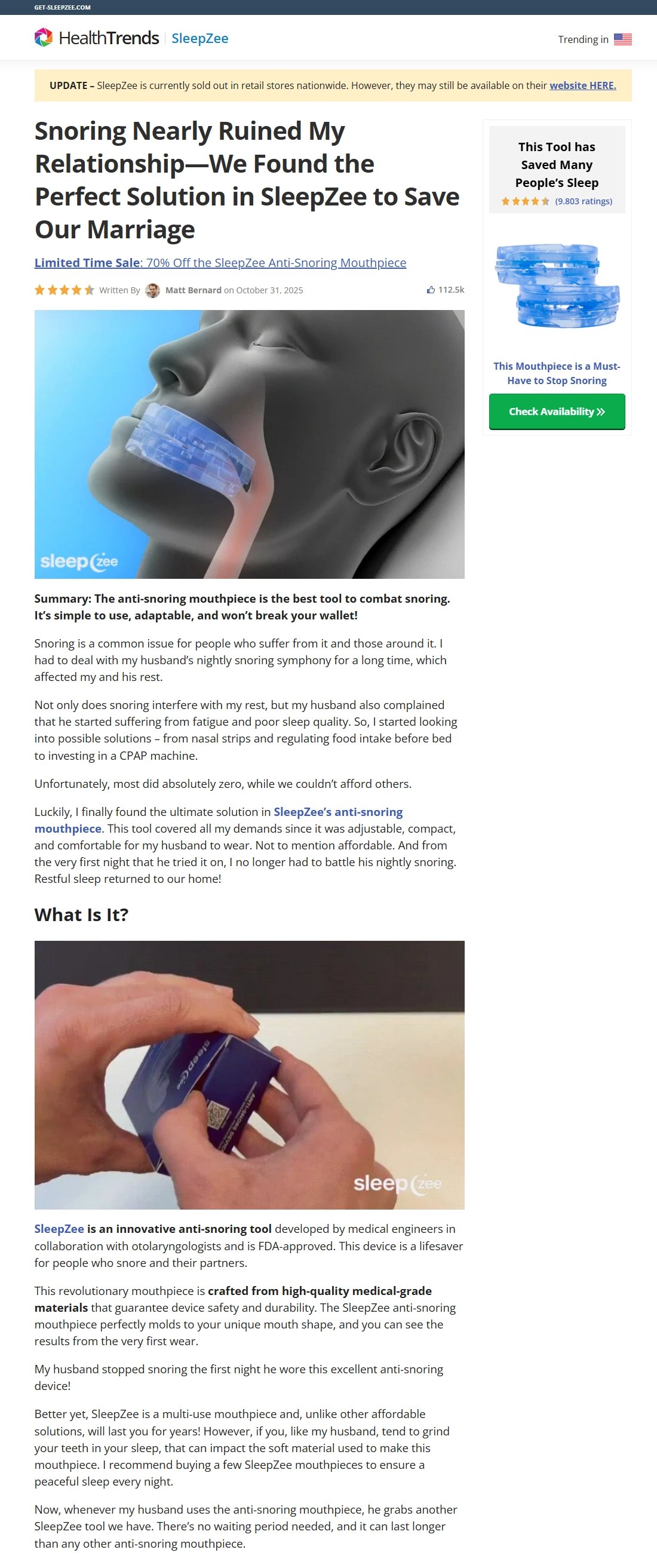 SleepZee™ anti-snoring mouthpiece and peaceful sleep background